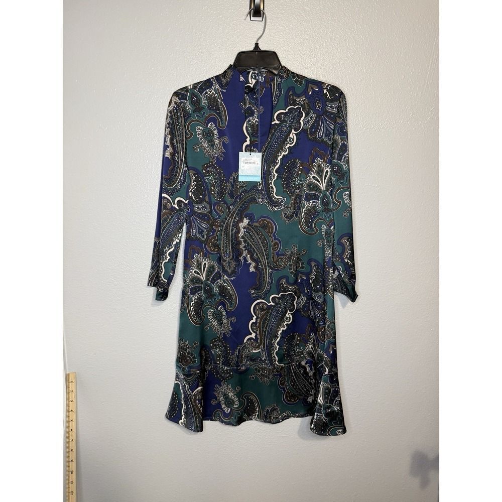 Ming Wang Paisley Print Crepe de Chine Multi-Color Midi Dress- XS